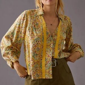 Pilcro Letizia Eyelet Floral Pintuck Peasant Blouse M - Anthropologie Boho Lace